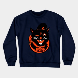 Cheerful black cat and halloween Crewneck Sweatshirt